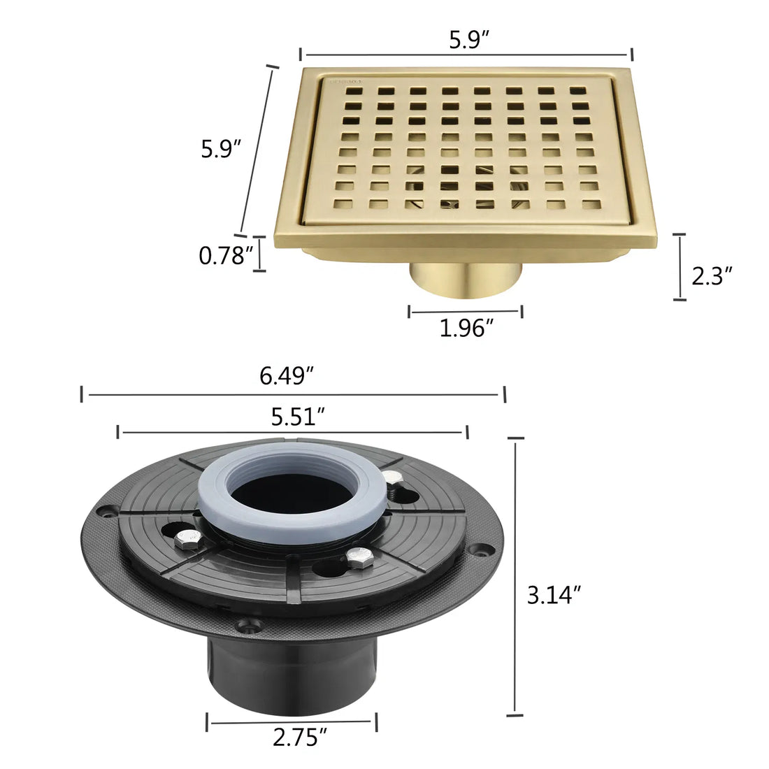 6-Inch Square Shower Drain – Stainless Steel
