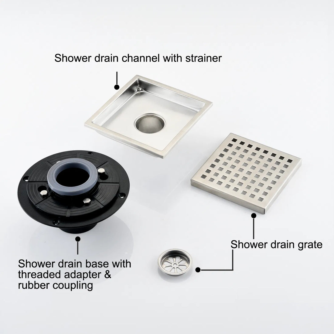 6-Inch Square Shower Drain – Stainless Steel