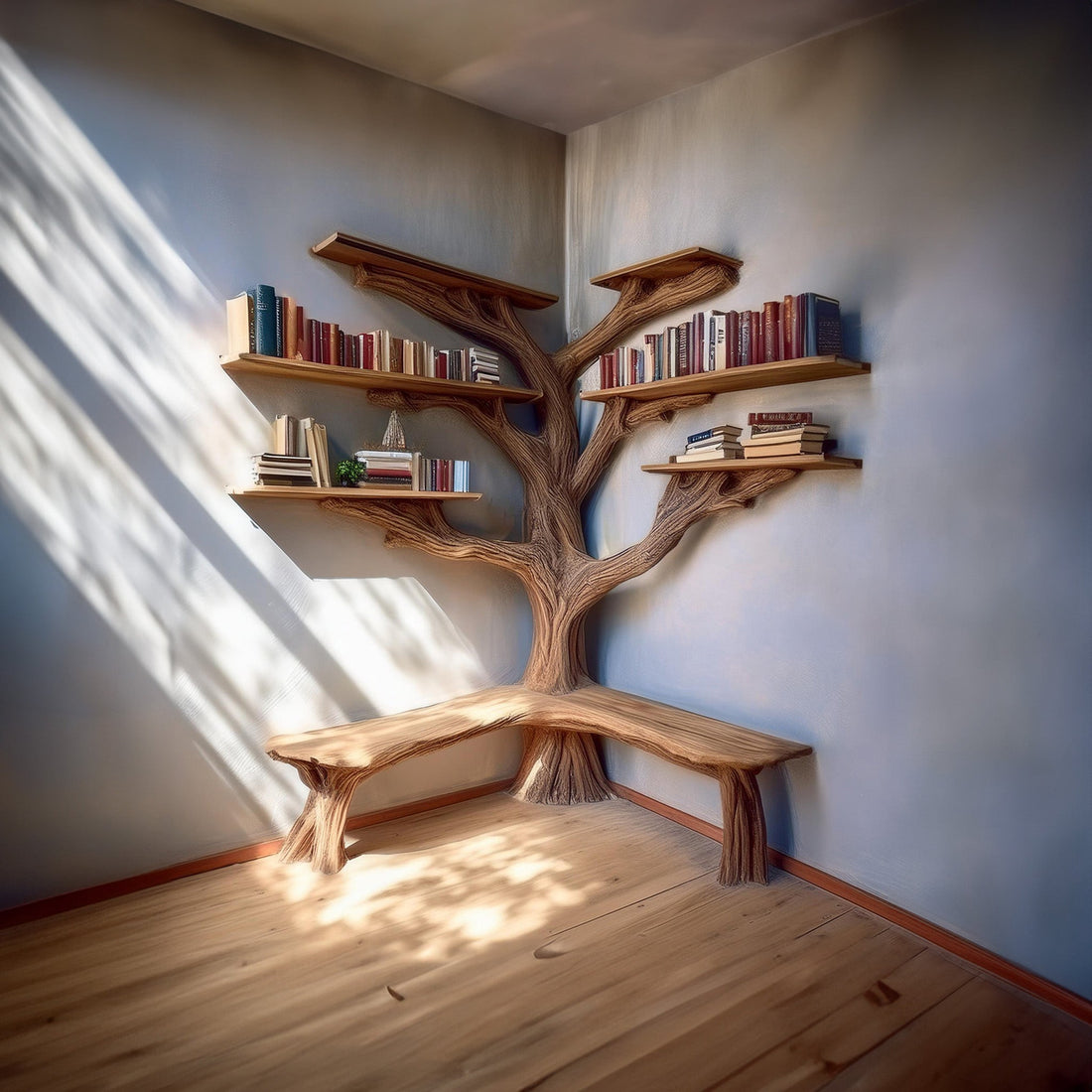 Handmade Live Edge Tree Shelf for Decorative Use