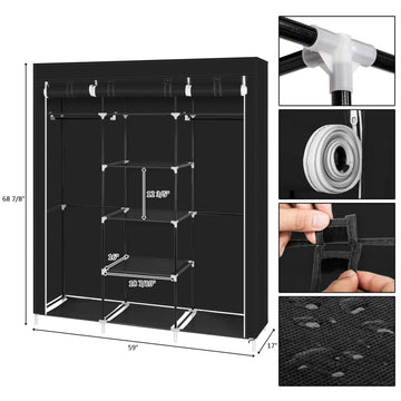 69" Portable Clothes Closet – Black, Double Rod