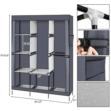 71" Portable Wardrobe Closet – Gray, Shelves