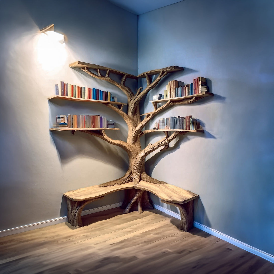 Artisan Tree Branch Bookshelf in Solid Wood Craftsmanship