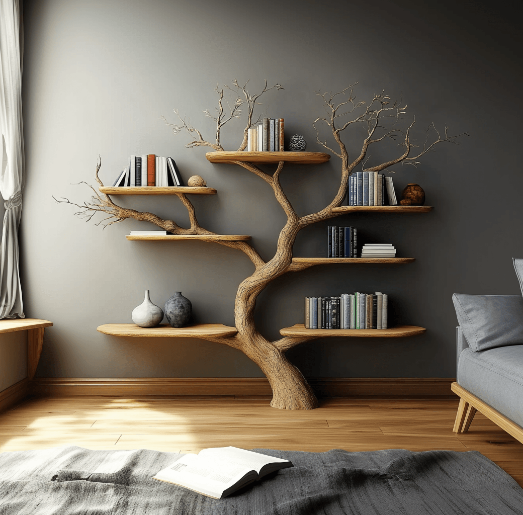 Elegant Live Edge Floating Tree Bookshelf