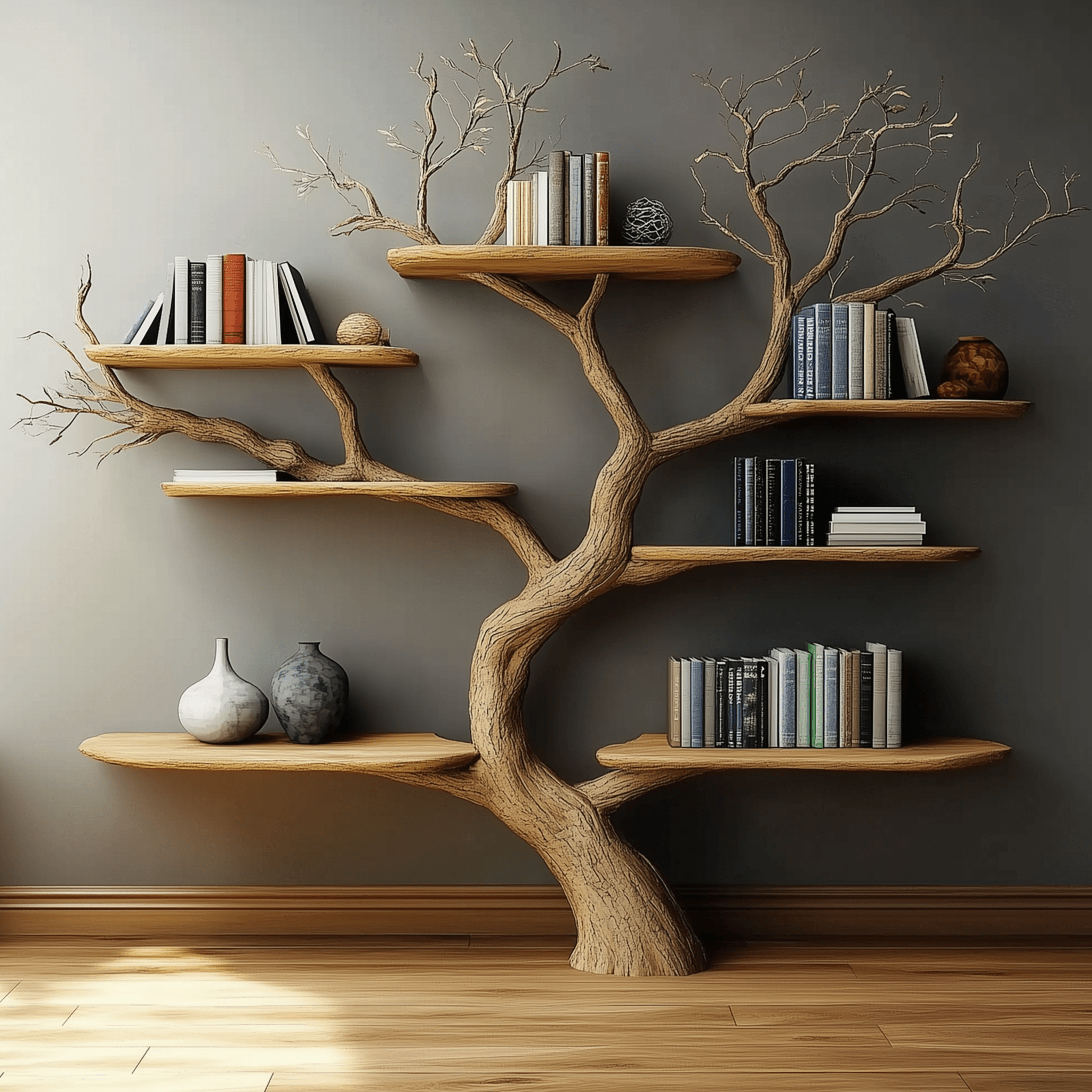 Elegant Live Edge Floating Tree Bookshelf