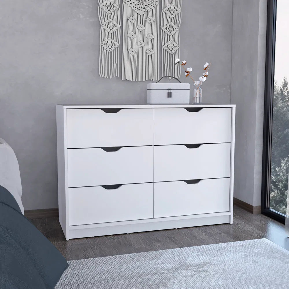 White Basilea 4-Drawer Dresser with Cabinets
