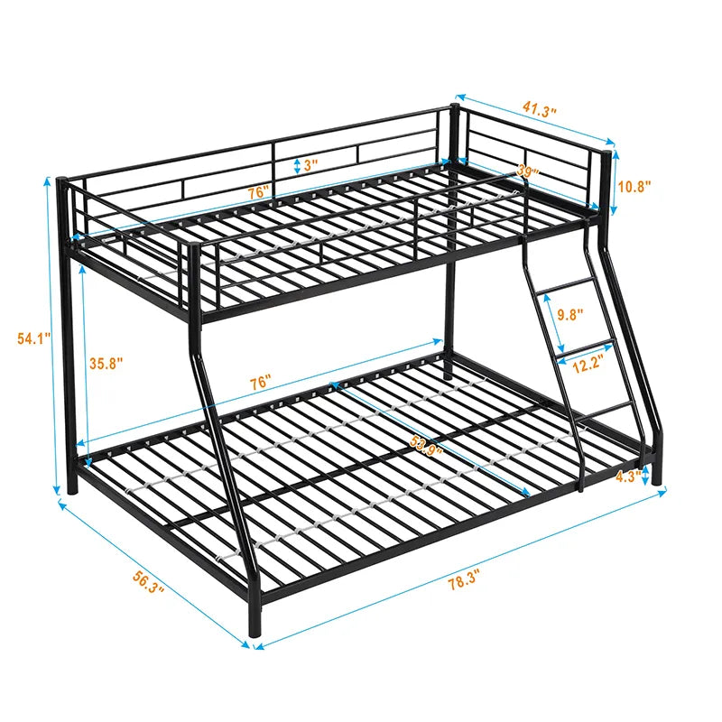 Twin-over-Full Floor Bunk Bed – Black, Metal