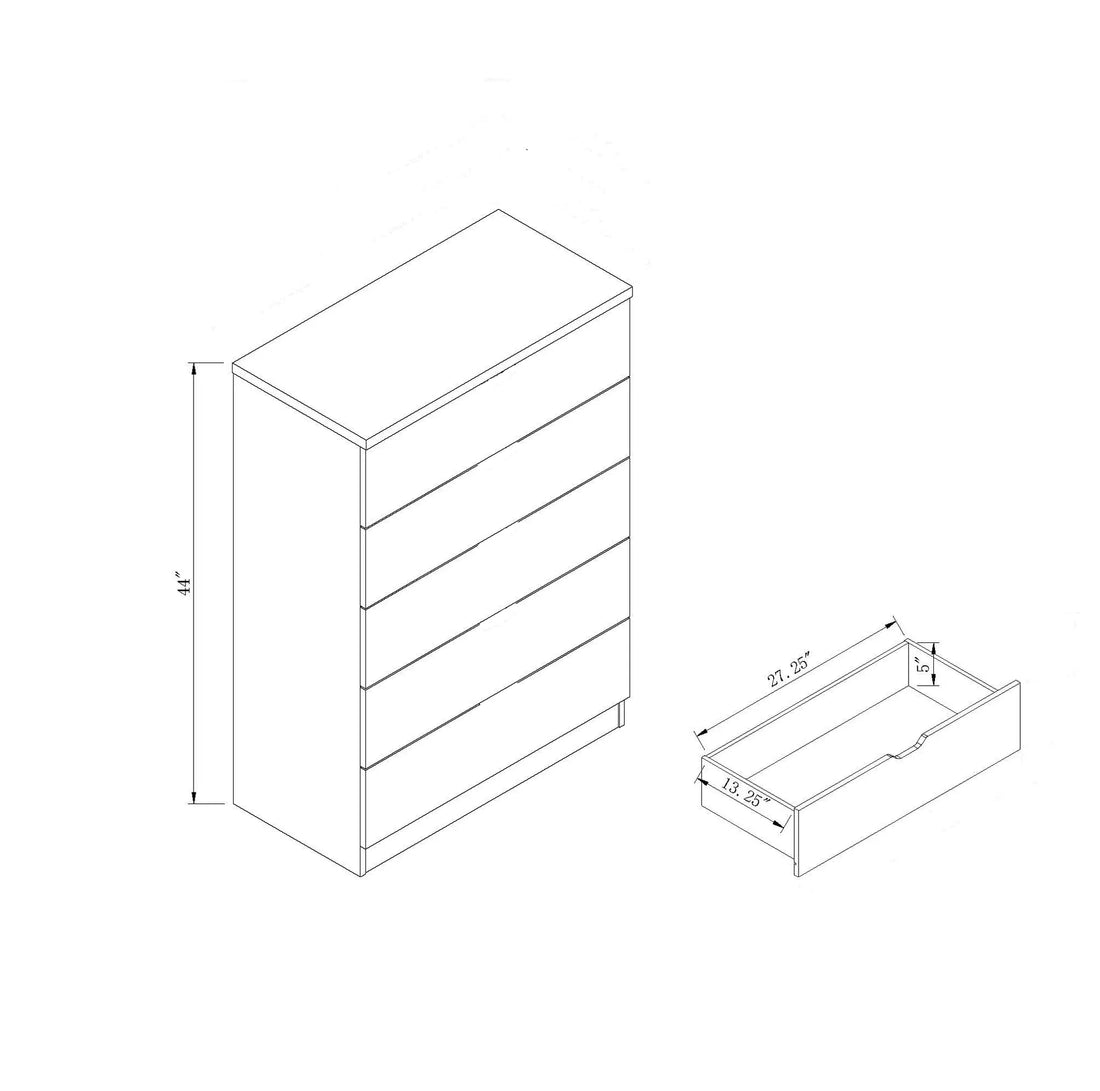 White 5-Drawer Chest with Metal Handles