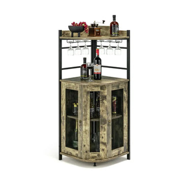 Industrial Corner Bar with Glass Rack