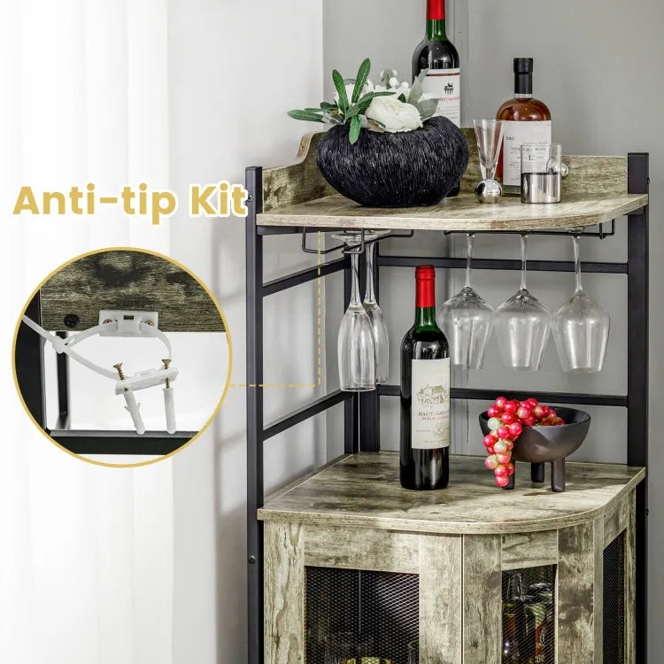 Industrial Corner Bar with Glass Rack