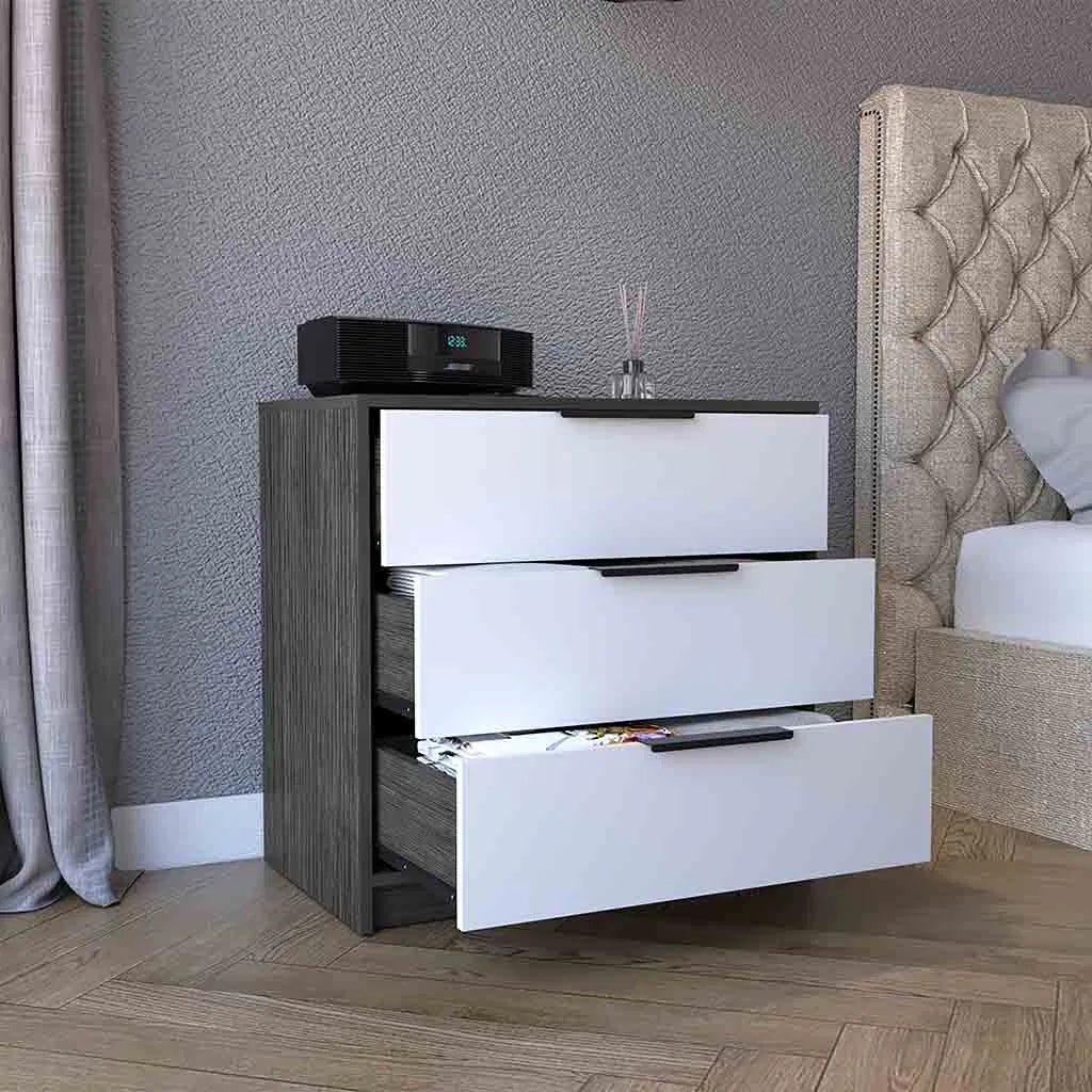 Smokey Oak & White Kaia 3-Drawer Dresser