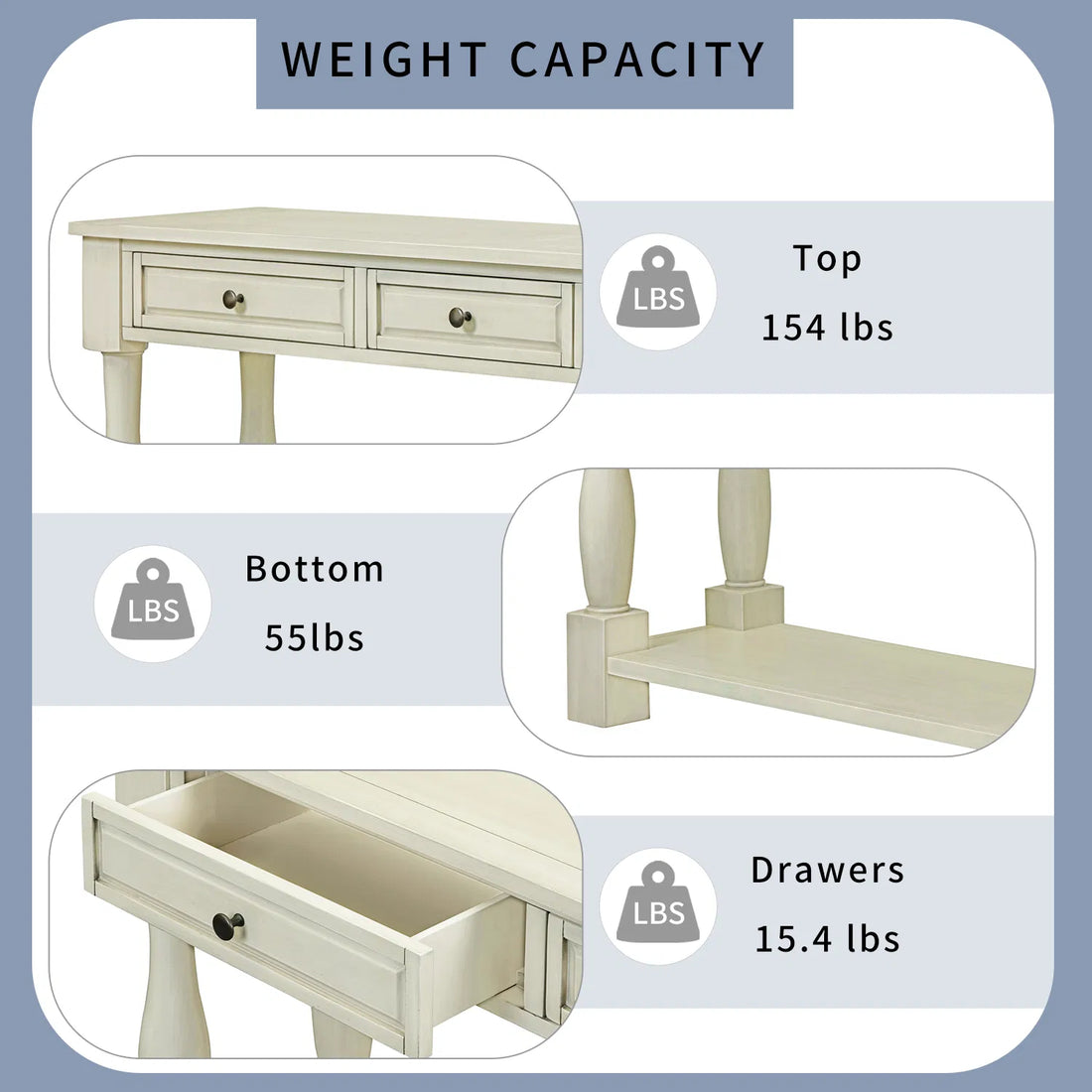 63" Console Table with Drawers & Shelf