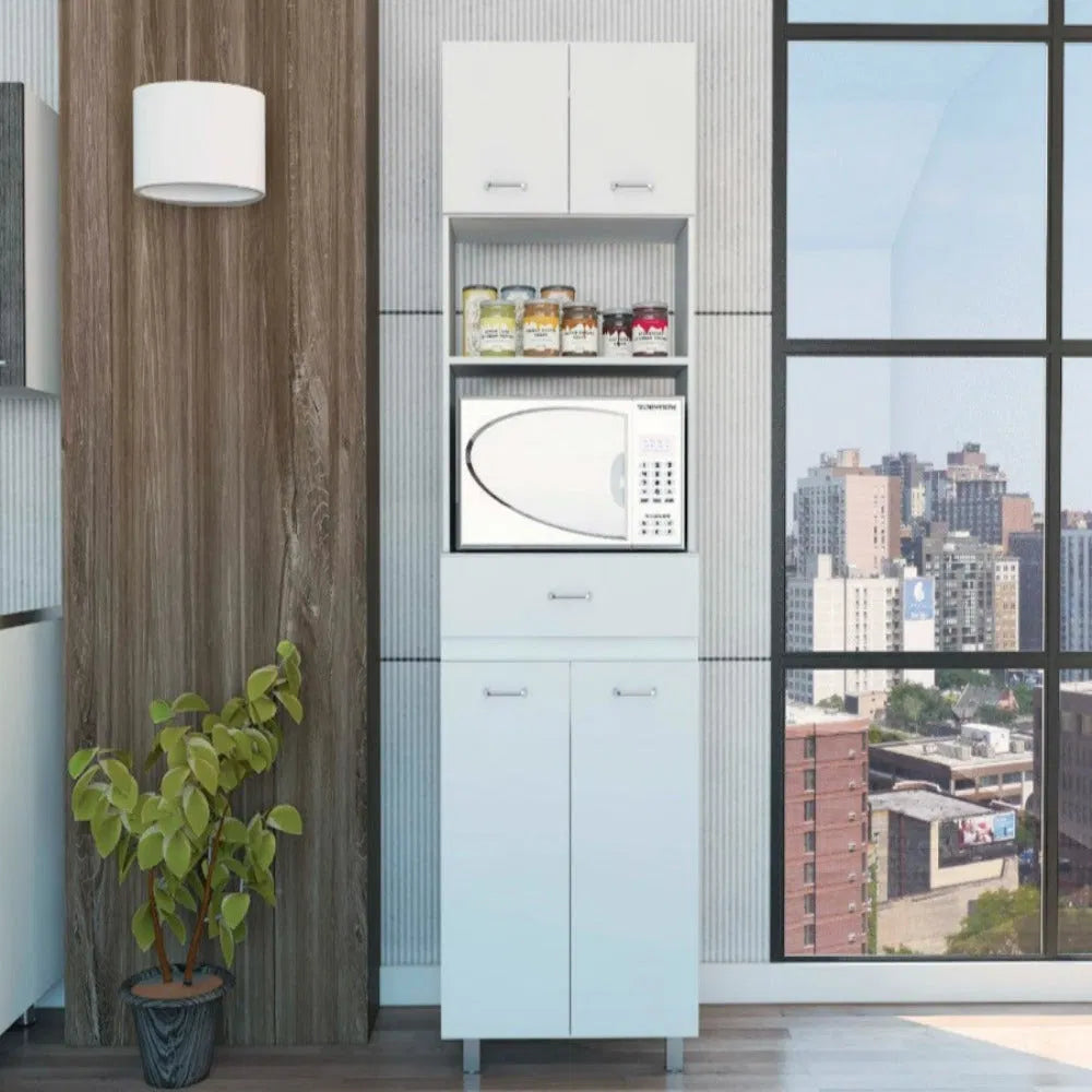 White Madison Microwave Cabinet with Double Doors