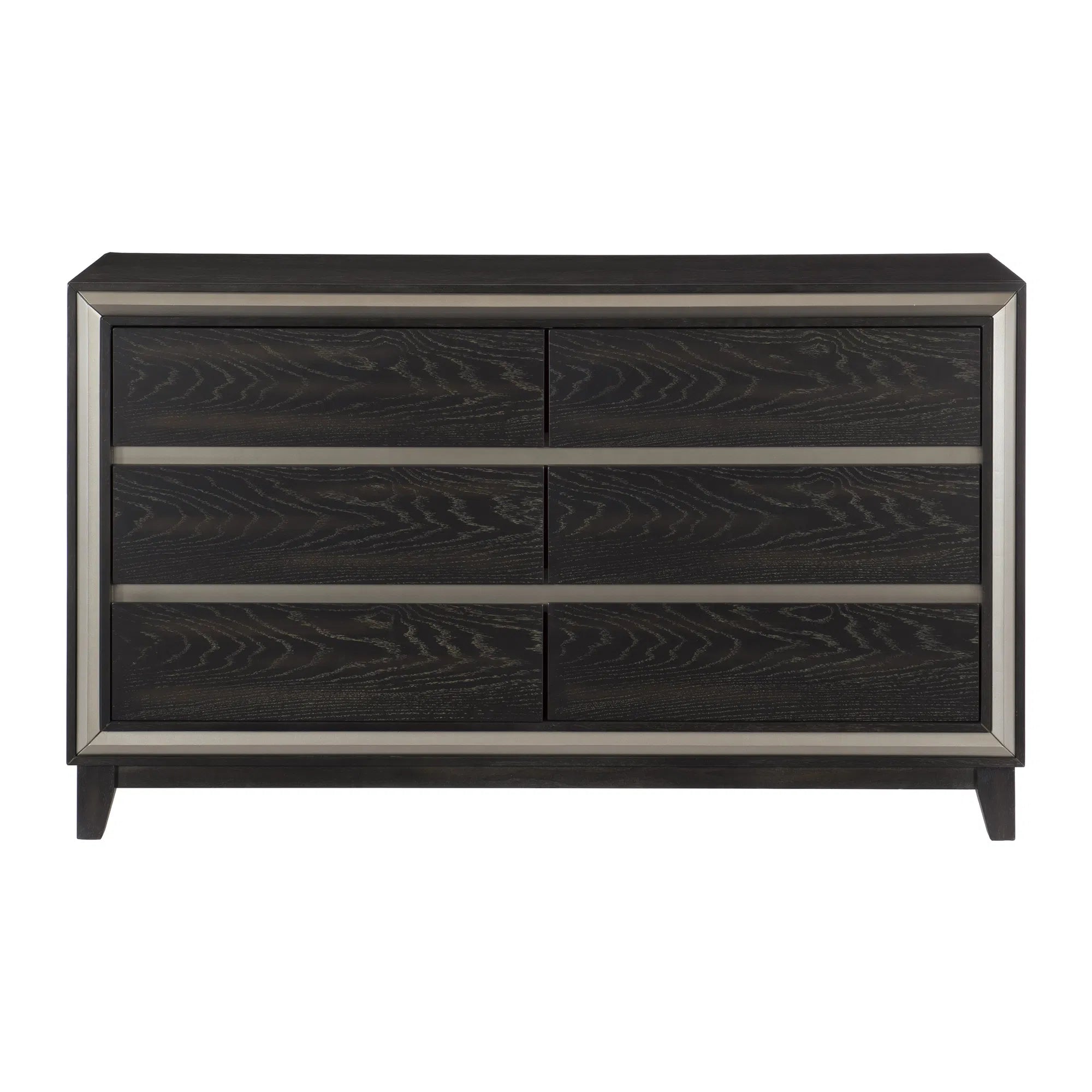 Ebony 6-Drawer Dresser with Silver Accents