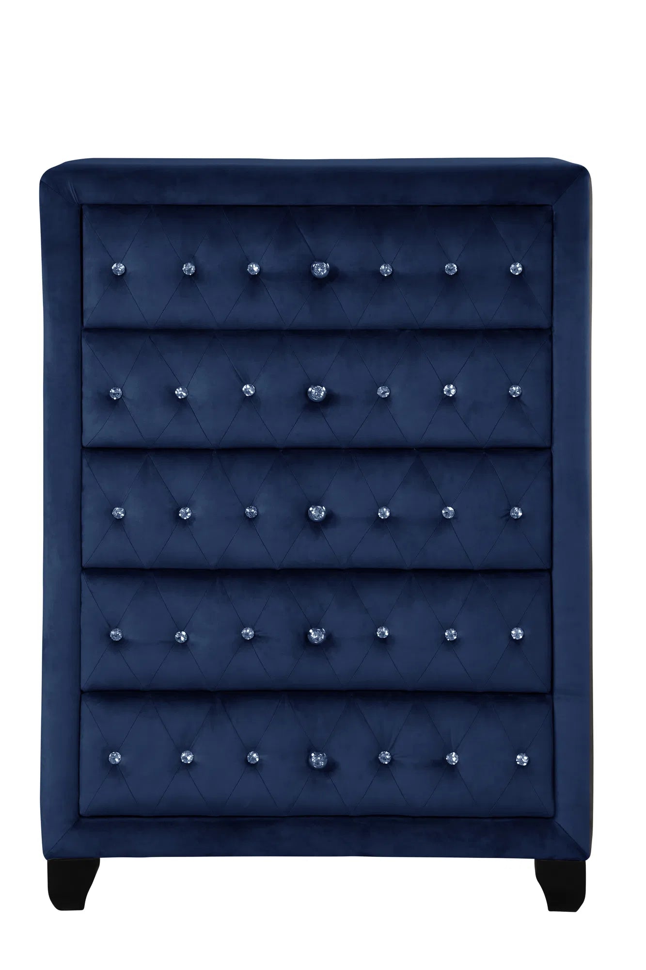 Blue Crystal Tufted 5-Drawer Chest