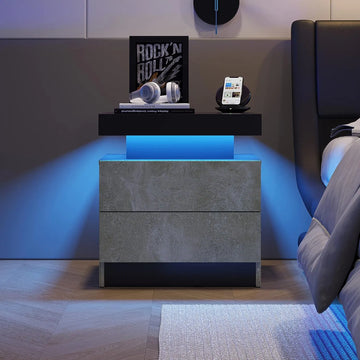 Gray Nightstand – LED, 2 Drawers