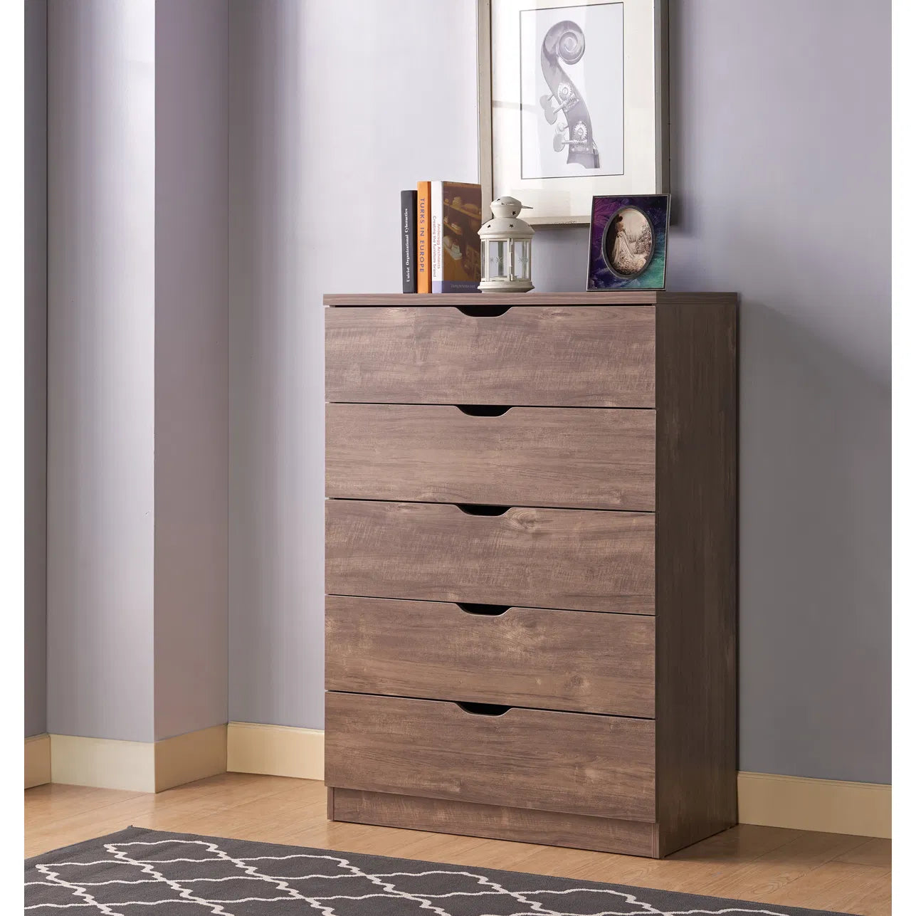 Hazelnut 5-Drawer Chest with Cutout Handles