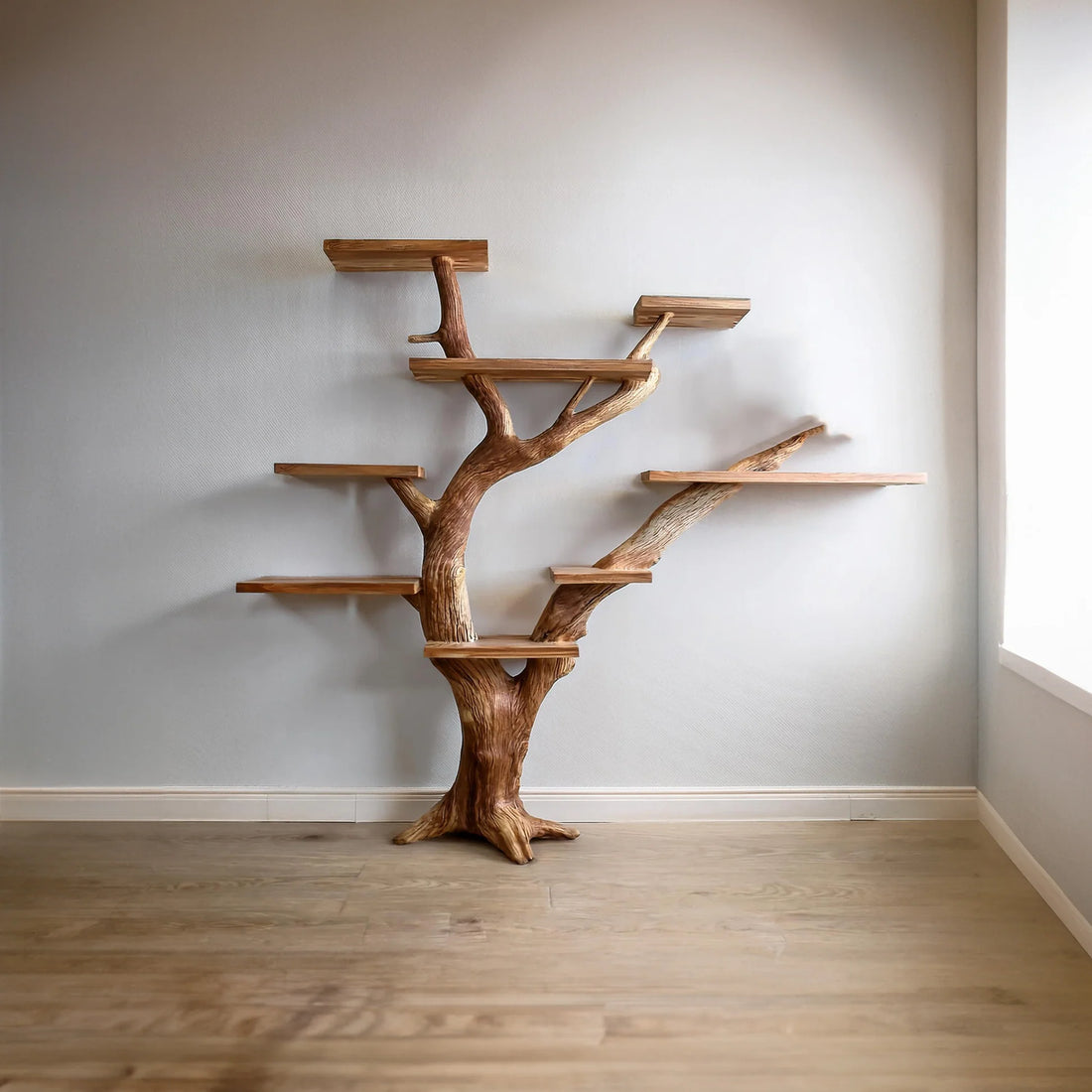 Dark Brown Floating Bookshelf with Tree Design