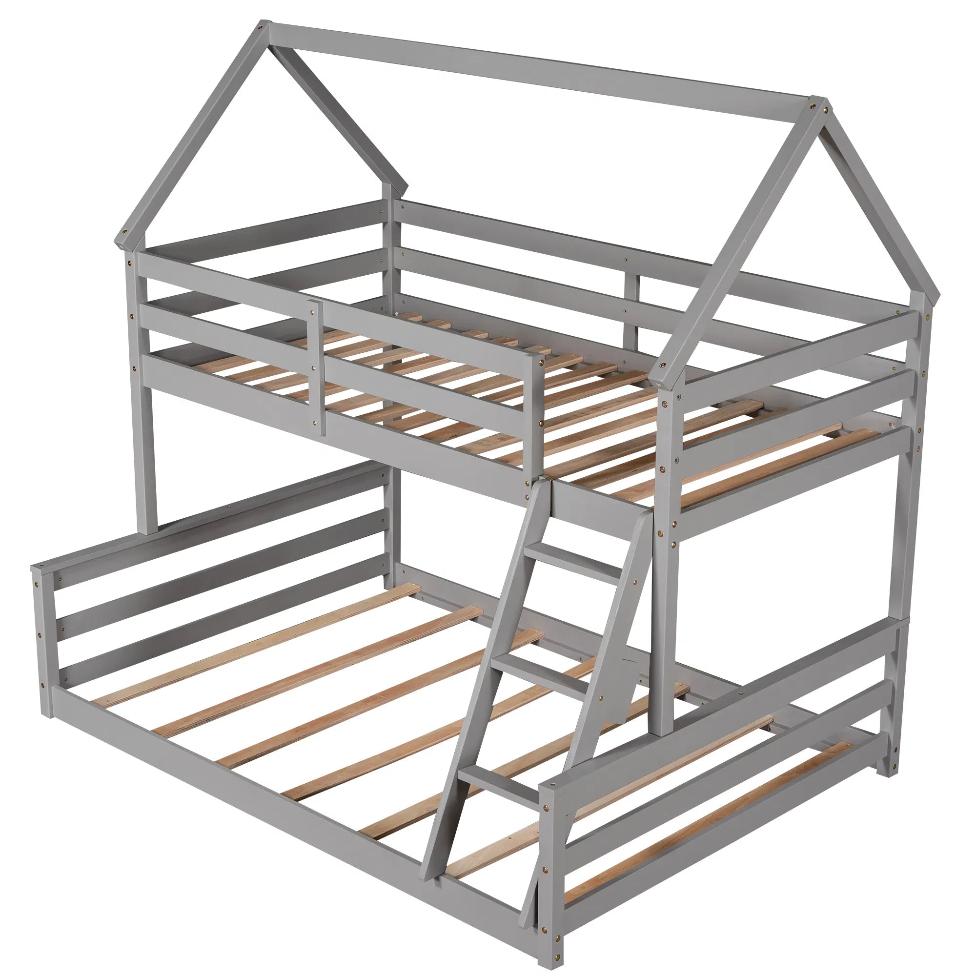 Twin-over-Full Bunk Bed – Gray, Modern Ladder