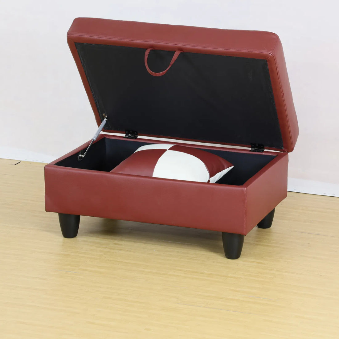 Red Faux Leather Storage Ottoman