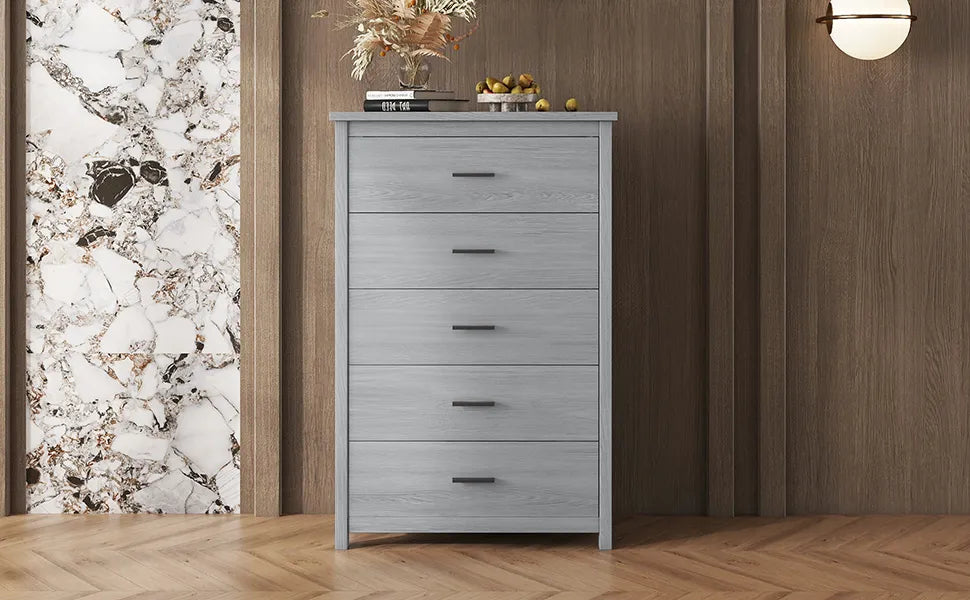 Light Gray Retro 5-Drawer Dresser