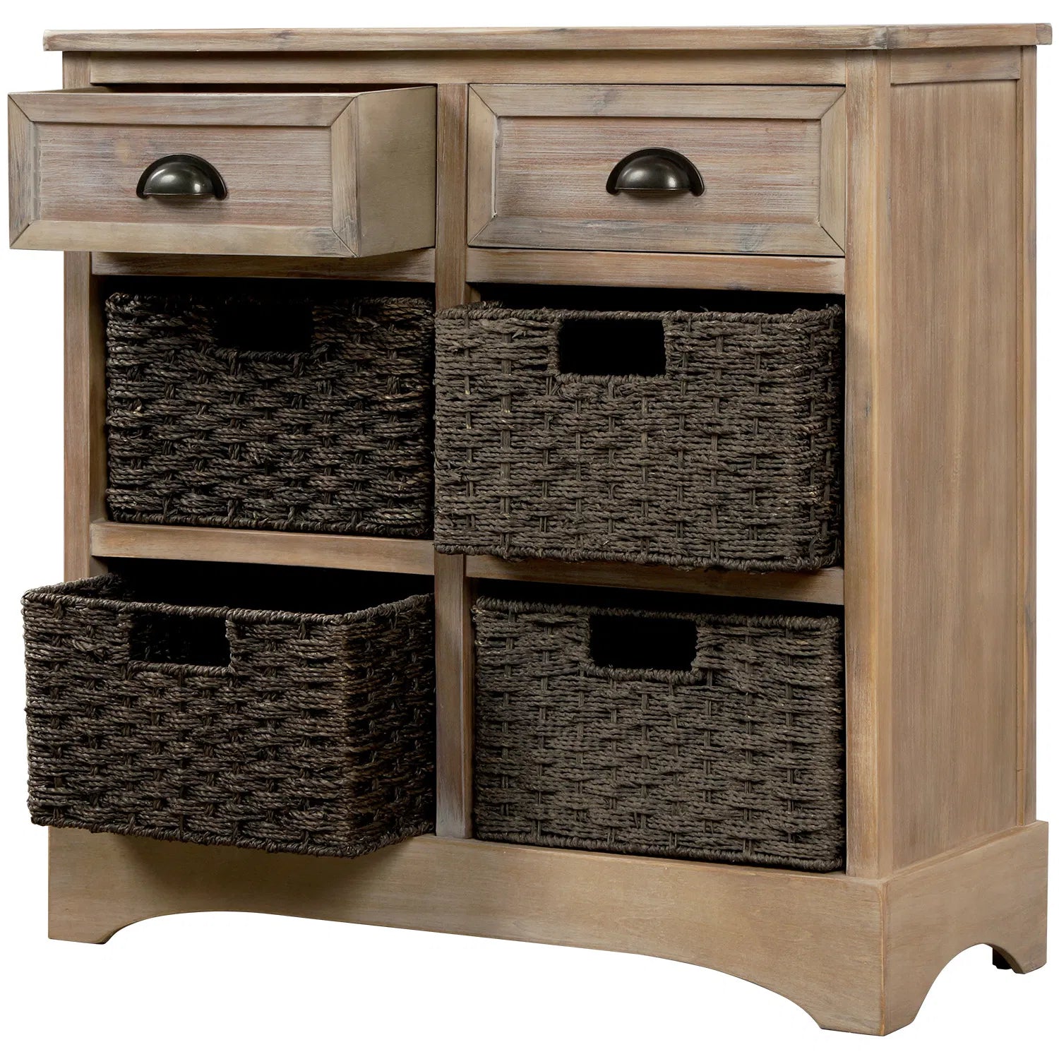 Rustic Storage Cabinet with 2 Drawers & 4 Baskets