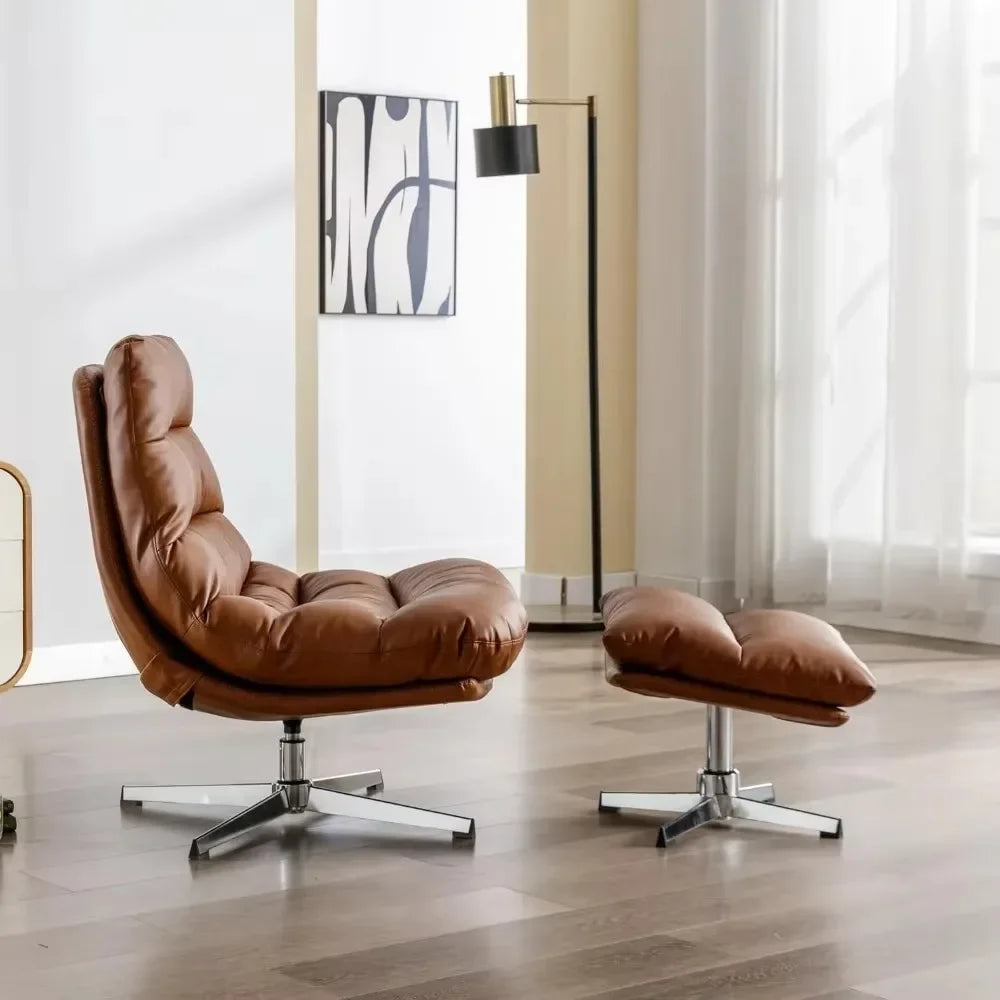 Faux Leather Lounge Chair Ottoman Style for Living Room