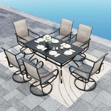 7-Piece Patio Dining Set - Swivel Chairs and Umbrella Table for Lawn Garden