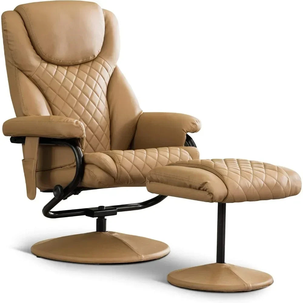 Reclining Chair with Ottoman - Faux Leather Massage Recliner with 360° Swivel Base