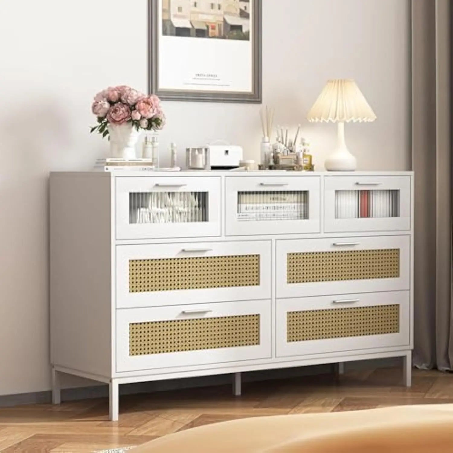 White Dresser TV Stand Storage Chest
