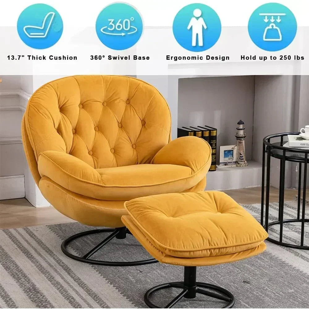 Velvet Swivel Accent Chair Set - Modern Lounge with Ottoman and 360° Swivel