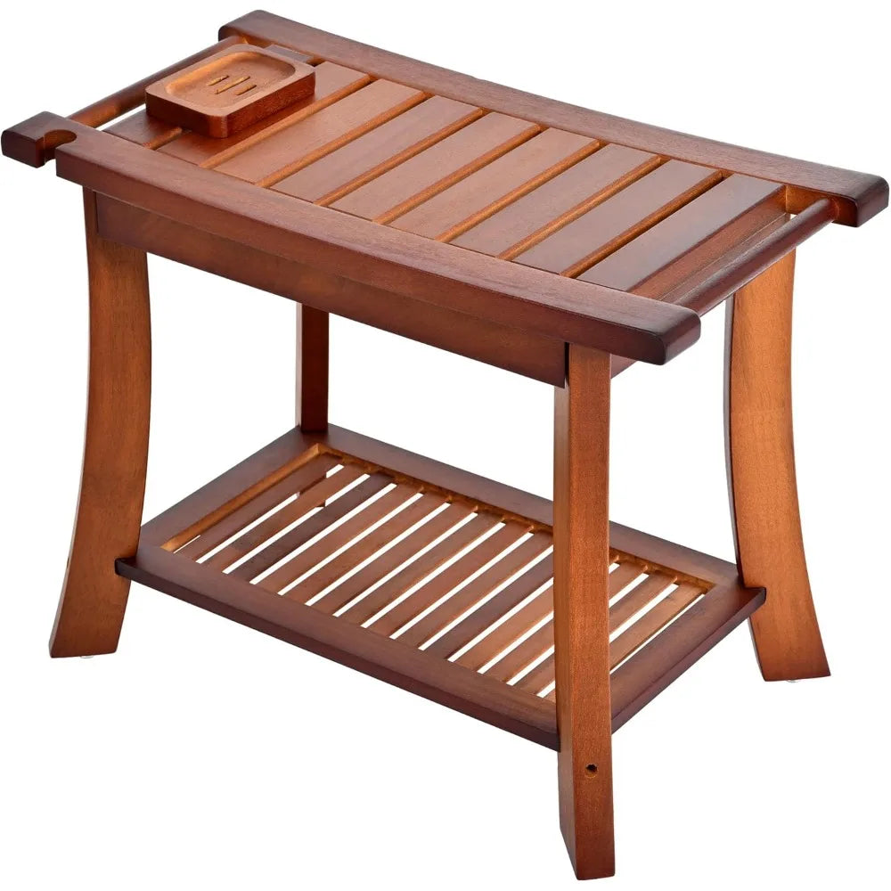 Teak Shower Chair 24" with Shelf for Adults & Elderly