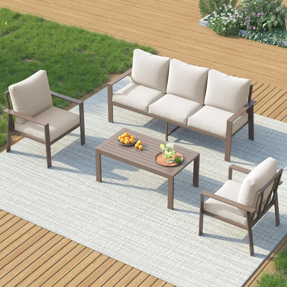 4-Piece Aluminum Patio Set - 5-Seater with Water-Resistant Cushions and Table