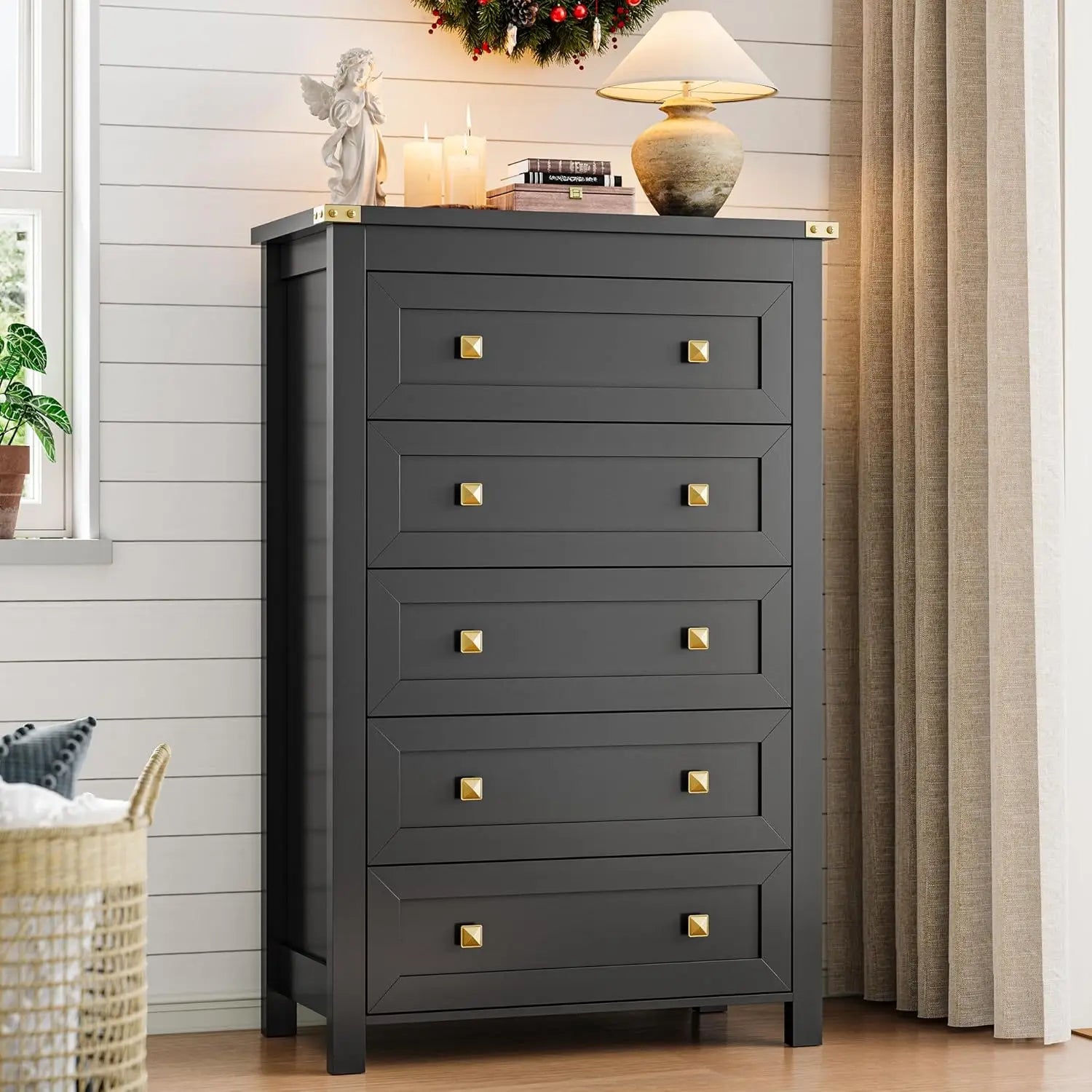 5 Drawer Tall Dresser Modern Farmhouse Cabinet
