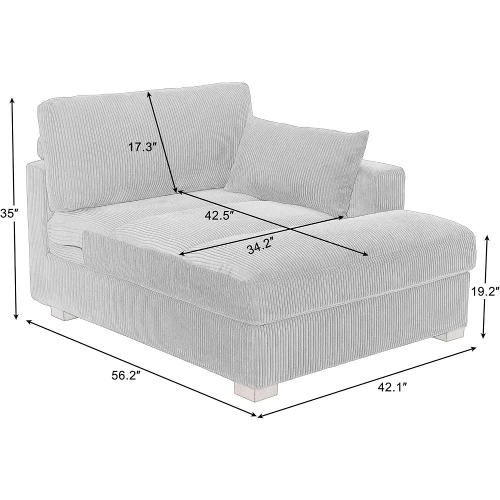 Left-Arm Chaise Lounge - Upholstered Corduroy Sleeper Sofa with Cushion and Solid Wood Frame