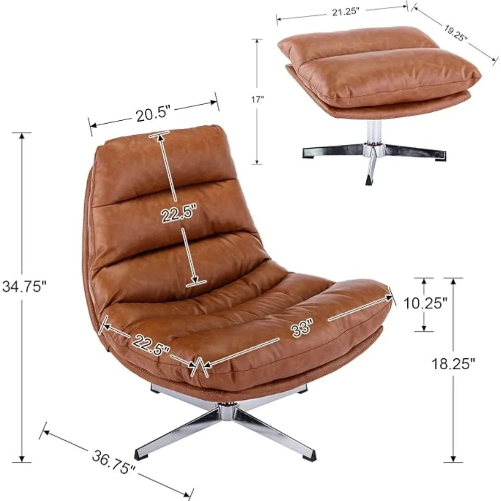 Faux Leather Lounge Chair Ottoman Style for Living Room