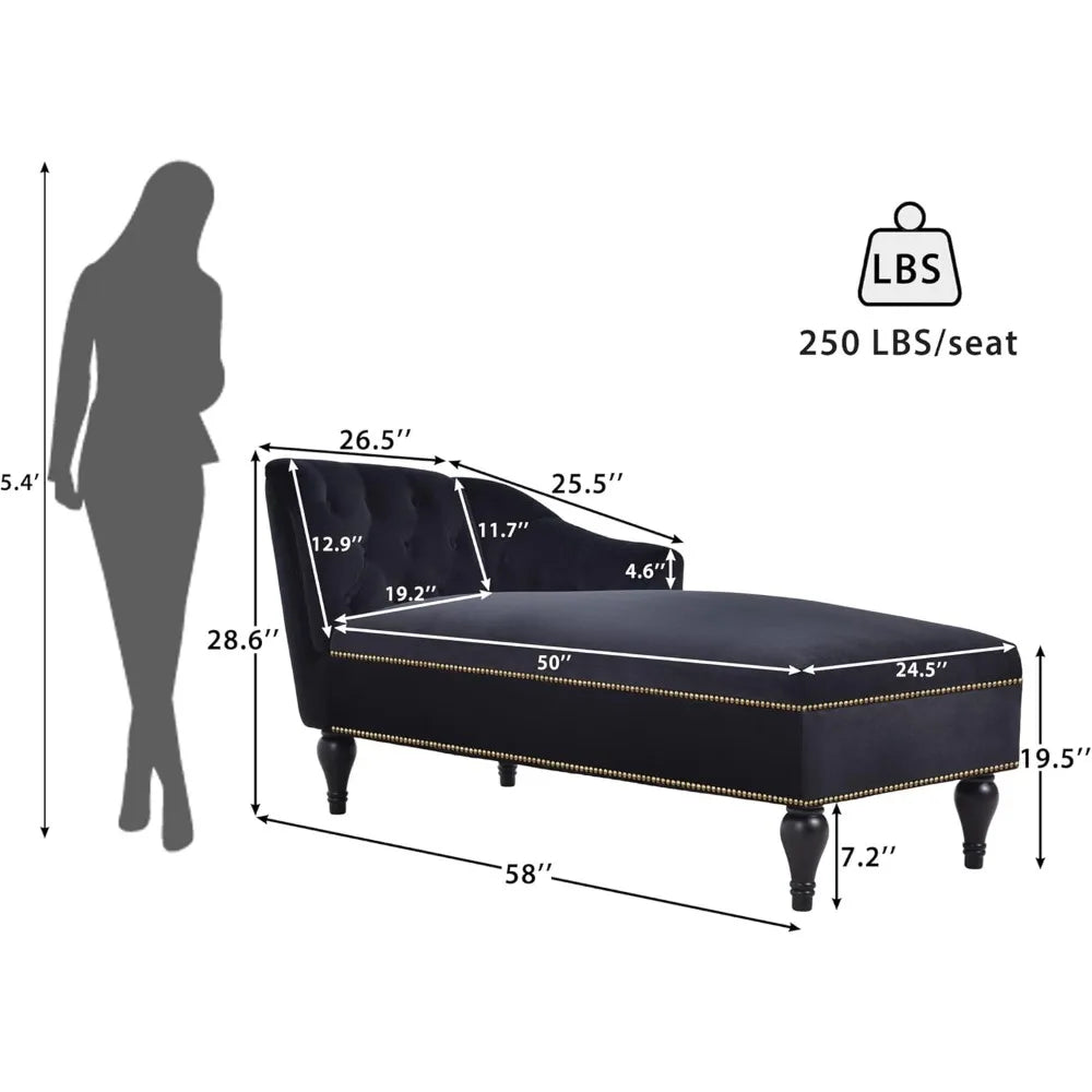 Tufted Velvet Chaise Lounge Chair with Nailhead for Living Room
