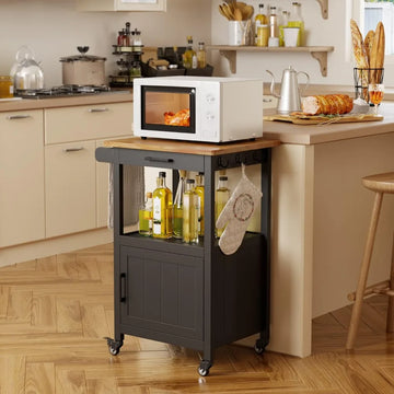 Rolling Kitchen Island Cart with Cabinet & Hooks