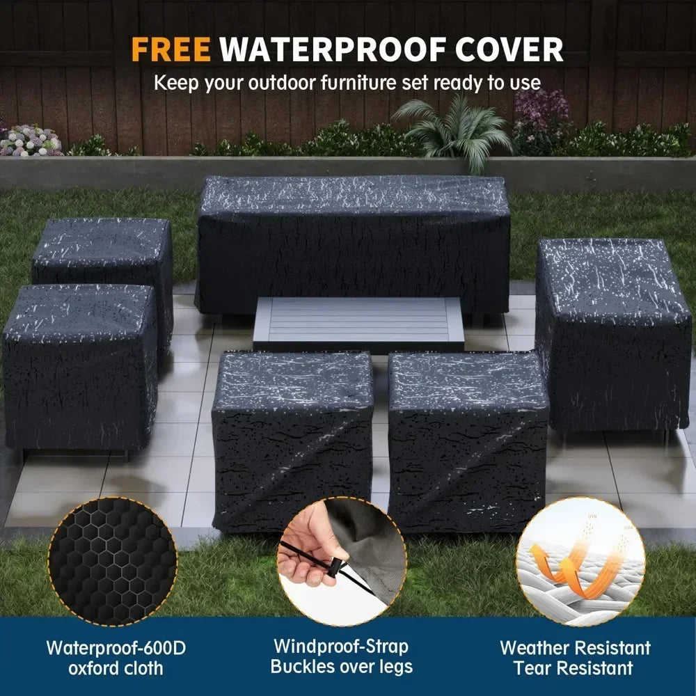 7-Piece Oversized Aluminum Patio Set - 9-Seat Modern Outdoor Furniture with Cushions