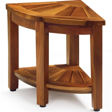Teak Corner Shower Bench 18" with Storage Shelf