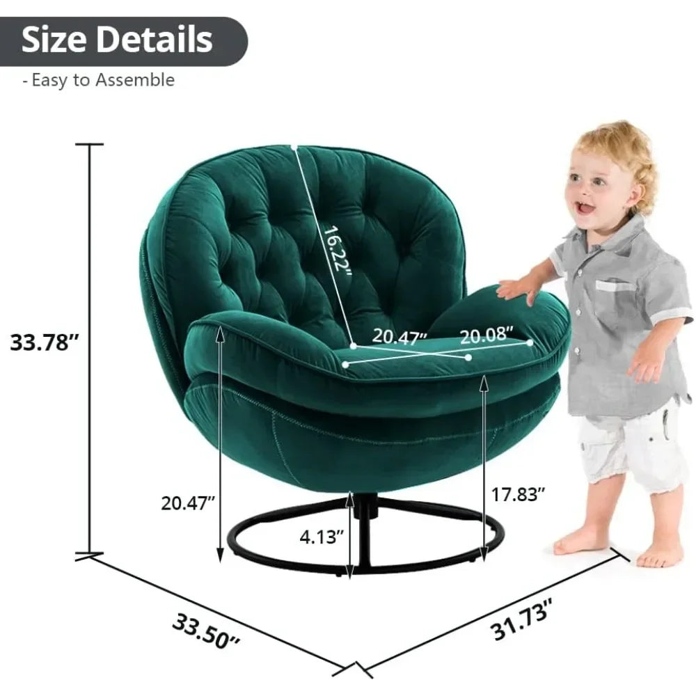 Velvet Swivel Accent Chair Set with Footrest and Metal Base