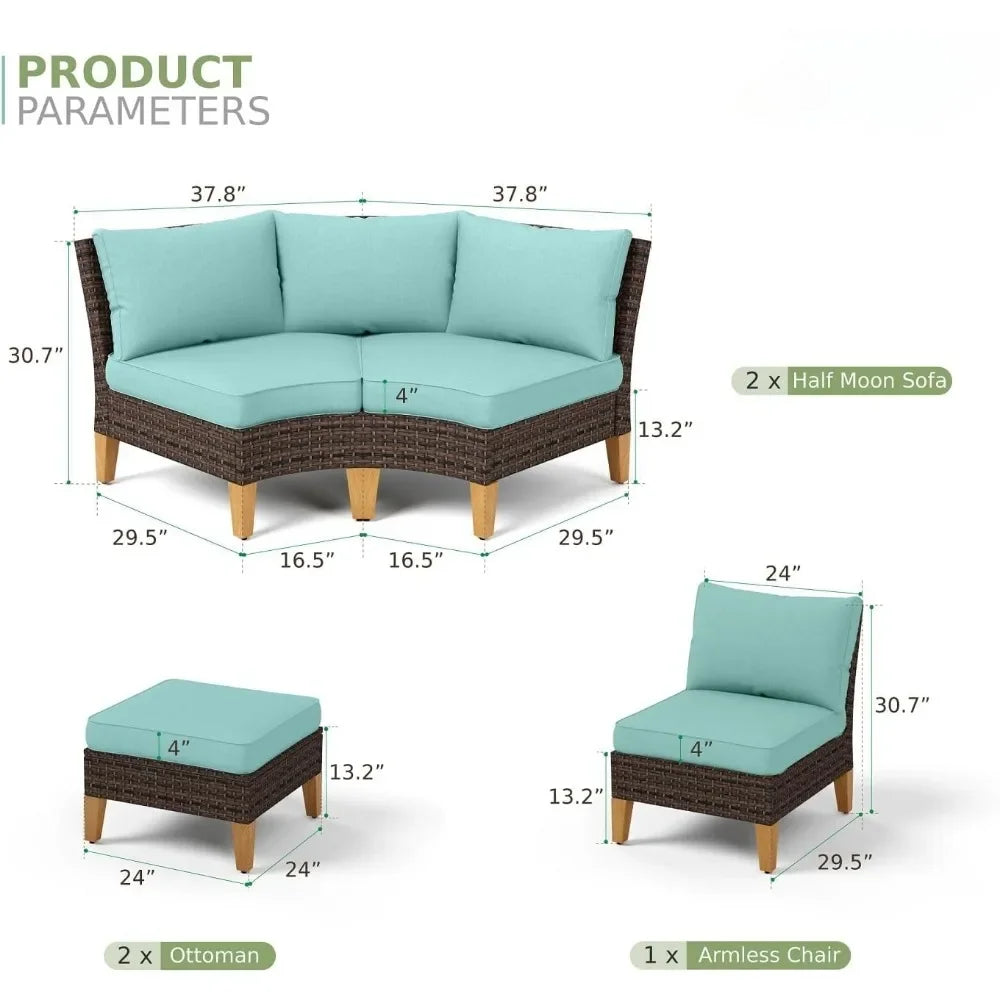 Extra Large Half-Moon Wicker Set - All-Weather Rattan Outdoor Curved Sectional for Garden