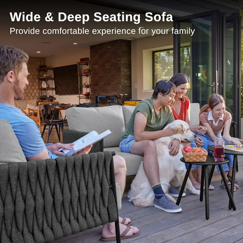 5-Piece Patio Set with Round Coffee Tables - Waterproof Cushions, Deep Seating for Porch