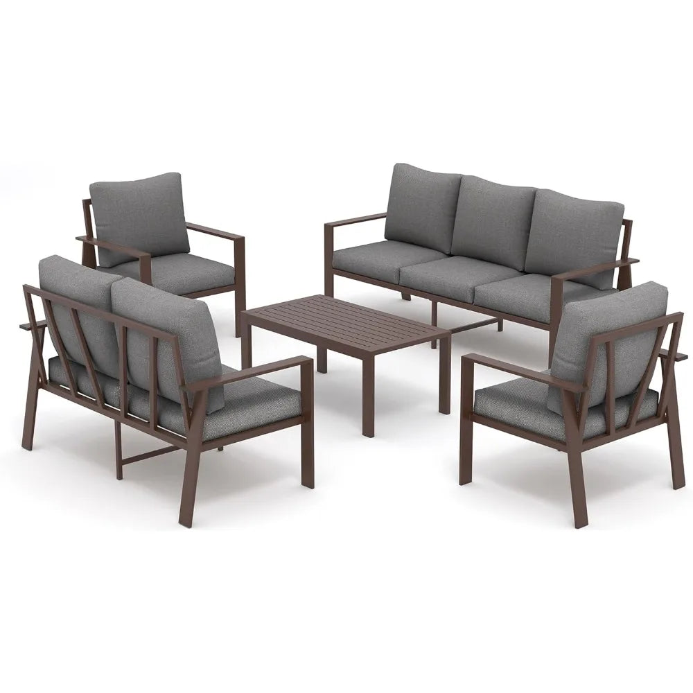 5-Piece Aluminum Patio Furniture Set - 7-Seat Outdoor Metal Set with 4" Cushions for Porch and Deck