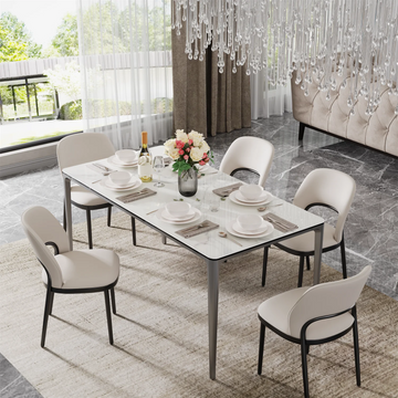White Marble Rectangle Dining Table - Aluminum Frame, Seats 6-8