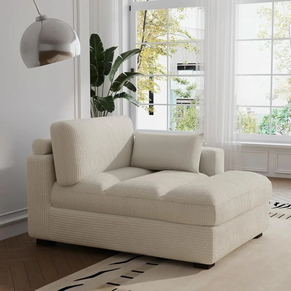 Left-Arm Chaise Lounge - Upholstered Corduroy Sleeper Sofa with Cushion and Solid Wood Frame