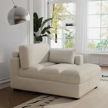 Left-Arm Chaise Lounge - Upholstered Corduroy Sleeper Sofa with Cushion and Solid Wood Frame