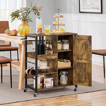 Rolling Kitchen Cabinet with Adjustable Shelves