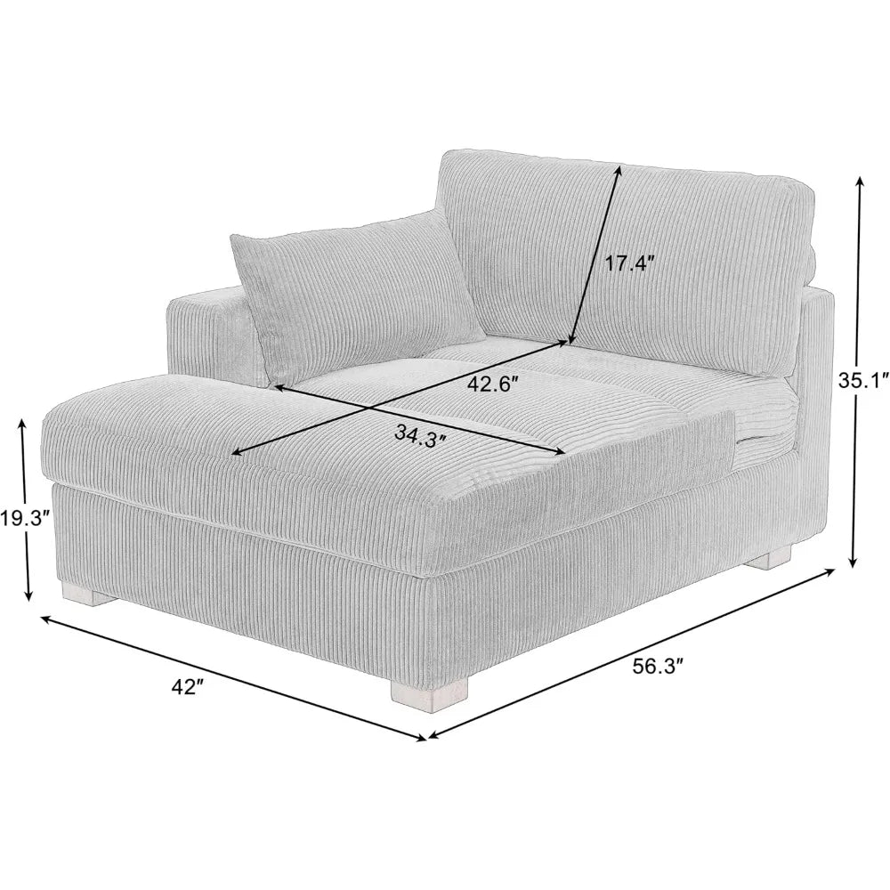 Corduroy Chaise Lounge with Armrest Cushion Solid Wood Frame