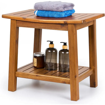 Teak Shower Bench 20" Waterproof with Storage Shelf