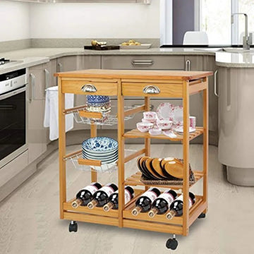 4-Tier Kitchen Cart with Wine Rack & Microwave Shelf